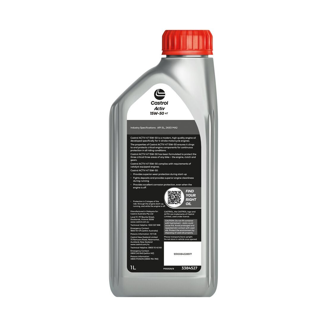 Castrol ACTIV 4T Motorcycle Oil 15W-50 1 Litre, , scanz_hi-res