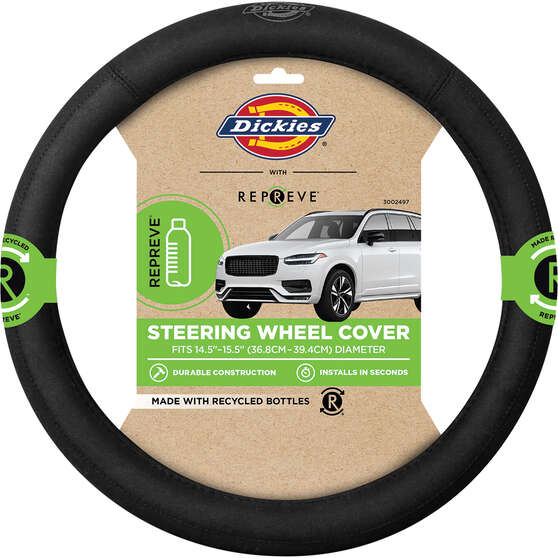 Dickies Repreve Ramone Brushed Poly Steering Wheel Cover Black 380mm Diameter, , scanz_hi-res
