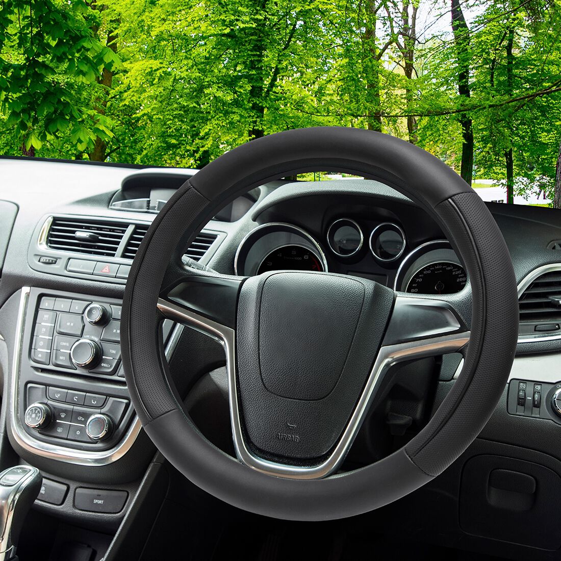 SCA Steering Wheel Cover - Leather Look, Black, 380mm, , scanz_hi-res