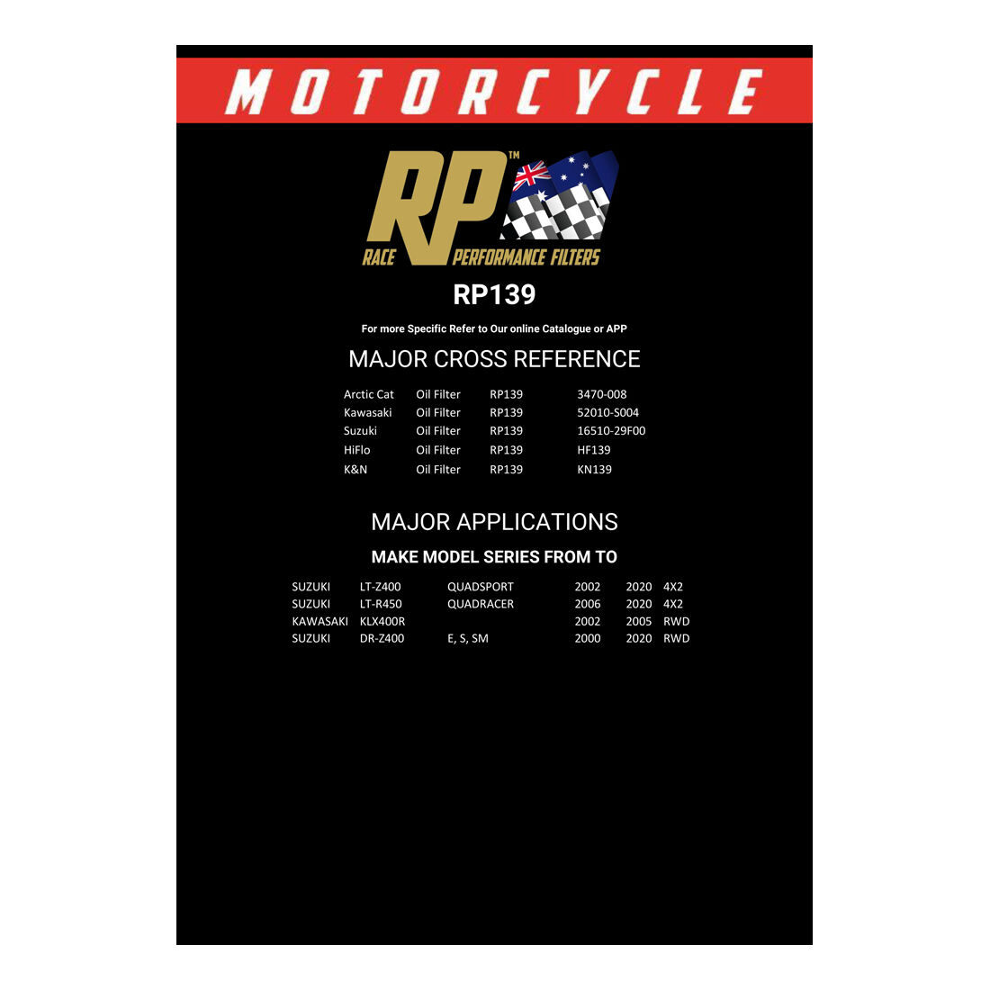 Race Performance Motorcycle Oil Filter RP139, , scanz_hi-res