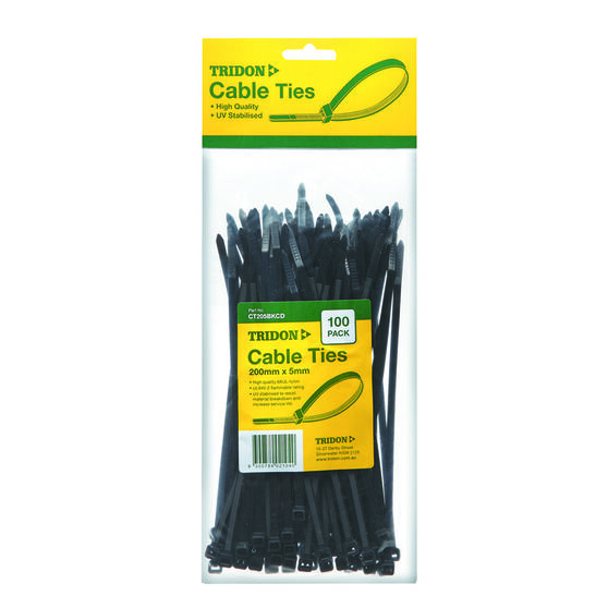 Tridon Cable Ties - 200mm x 5mm, 100 Pack, Black, , scanz_hi-res