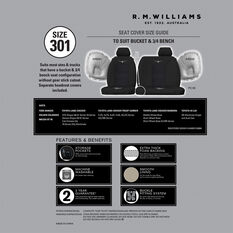 R.M.Williams Woven Seat Covers Black/Grey Adjustable Headrests Size 301 Front Bucket and Bench (W/Out Cut Out) Air Bag Compatible, , scanz_hi-res