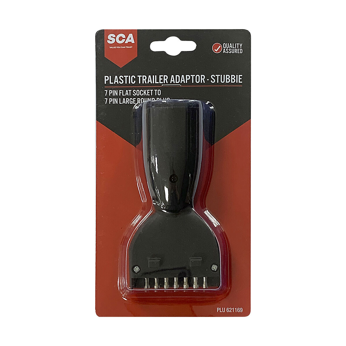 SCA Trailer Adaptor 7 Pin Flat Socket To 7 Pin Large Round Plug Stubbie, , scanz_hi-res