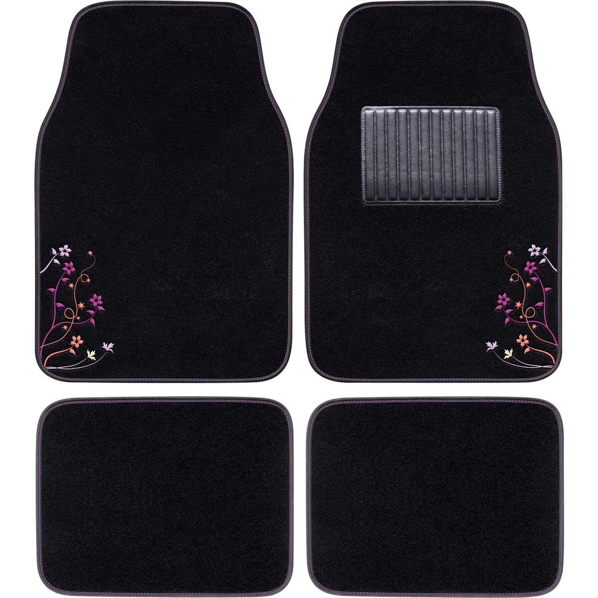 SCA Blossom Carpet Car Floor Mats - Set of 4, Black/Purple/Orange, , scanz_hi-res