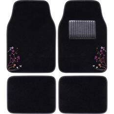 SCA Blossom Carpet Car Floor Mats - Set of 4, Black/Purple/Orange, , scanz_hi-res