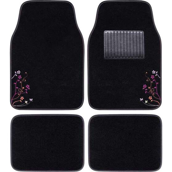 SCA Blossom Carpet Car Floor Mats - Set of 4, Black/Purple/Orange, , scanz_hi-res