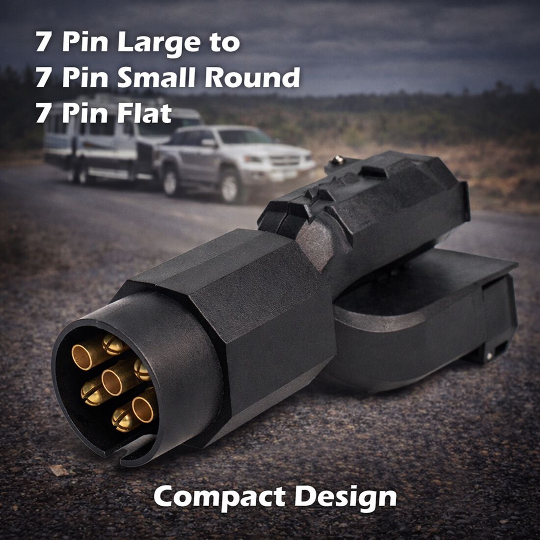 SCA Trailer Adaptor 3 Way 7 Pin Large Round Socket to 7 Pin Small Round Plug, 7 Pin Flat Plug, , scanz_hi-res