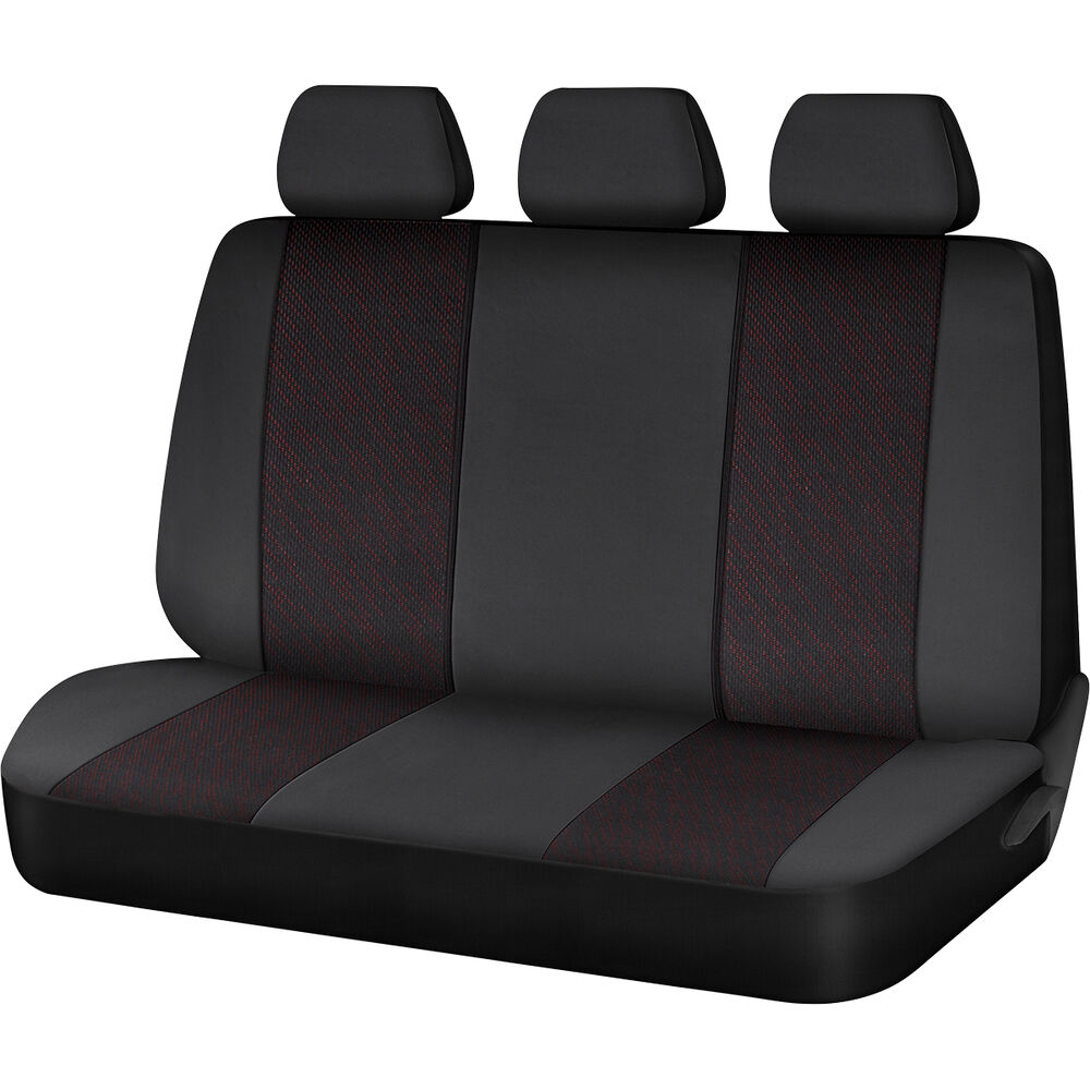 SCA Premium Jacquard & Leather Look Seat Covers Black/Red Adjustable