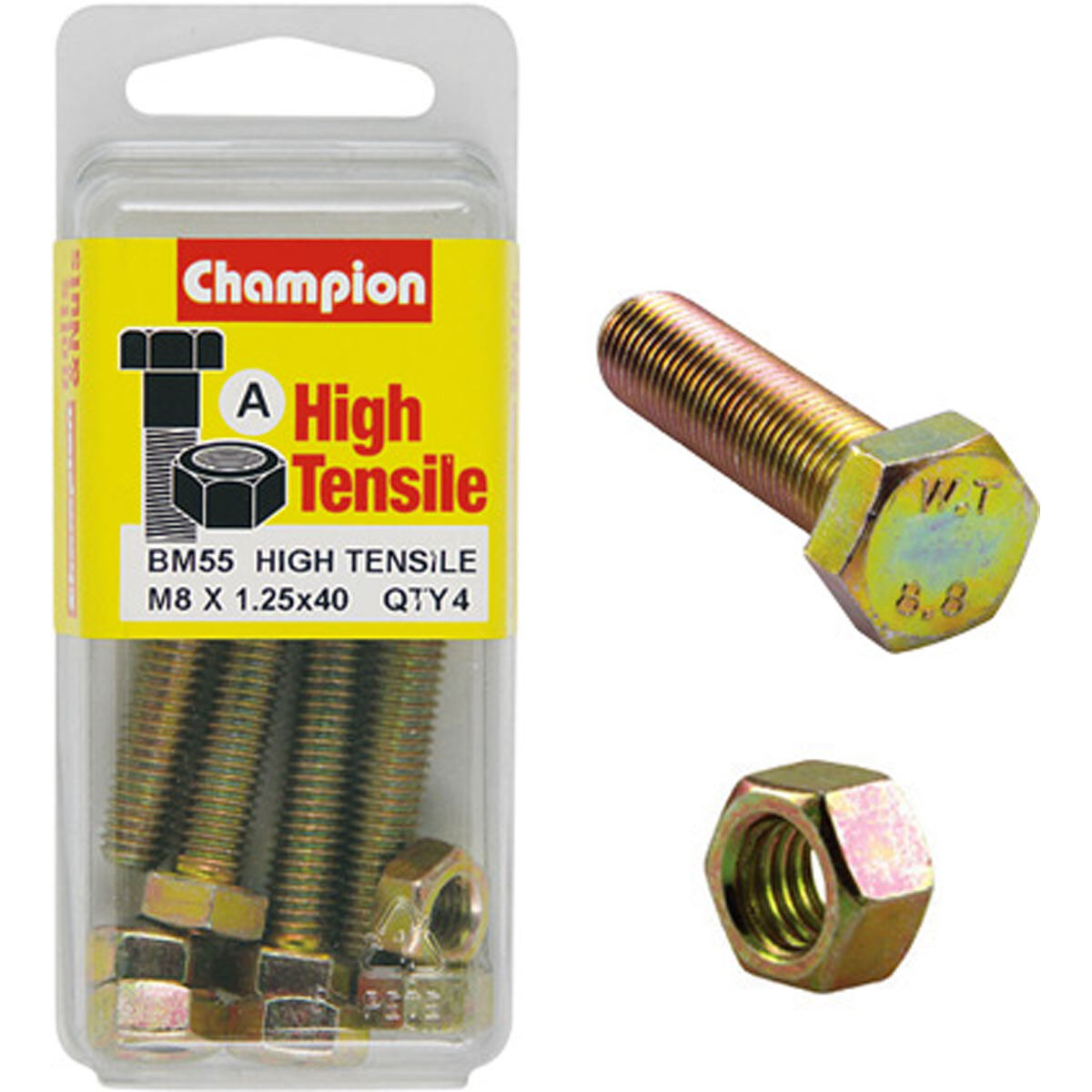 Champion High Tensile Bolts and Nuts BM55, M8x1.25 x 40mm, , scanz_hi-res