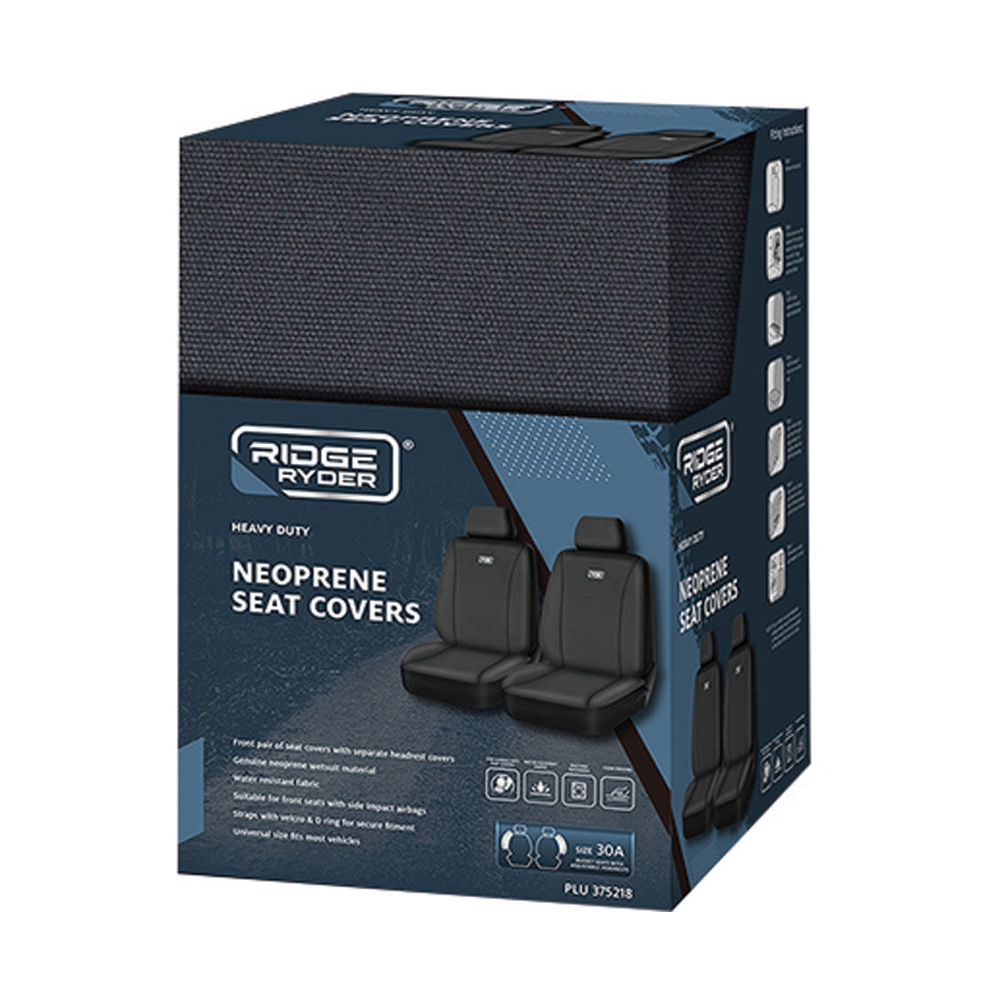 Ridge Ryder Canvas Seat Covers Charcoal/Black Piping Adjustable Headrests Airbag Compatible 30SAB, , scanz_hi-res