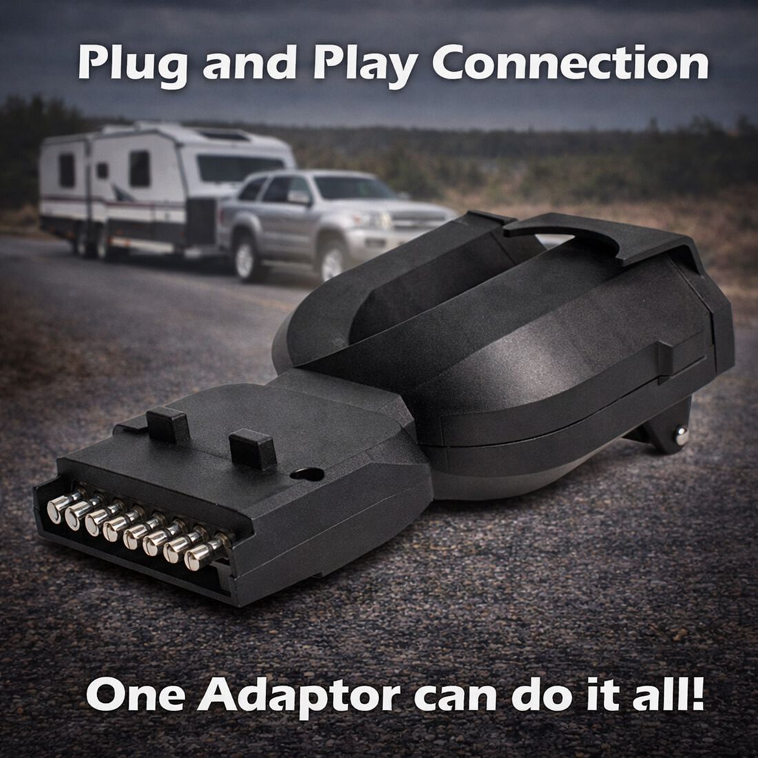 SCA Trailer Adaptor 3 Way 7 Pin Flat Socket to 7 Pin Small Round Plug, 7 Pin Large Round Plug, , scanz_hi-res