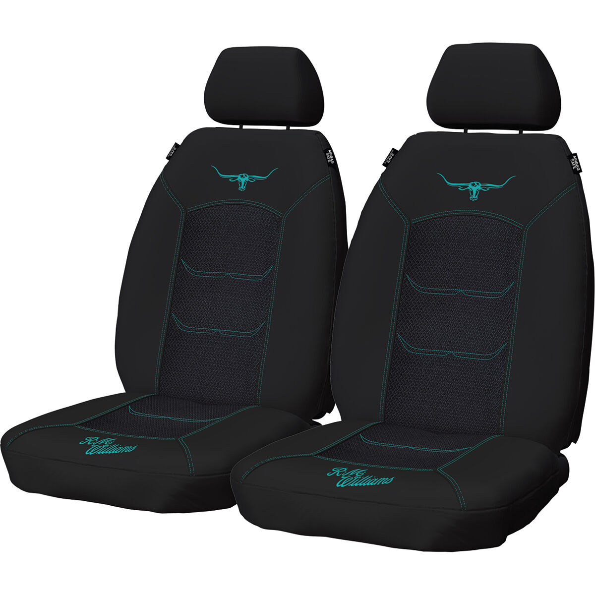 R.M.Williams Aqua Jacquard Seat Covers Black Aqua Adjustable