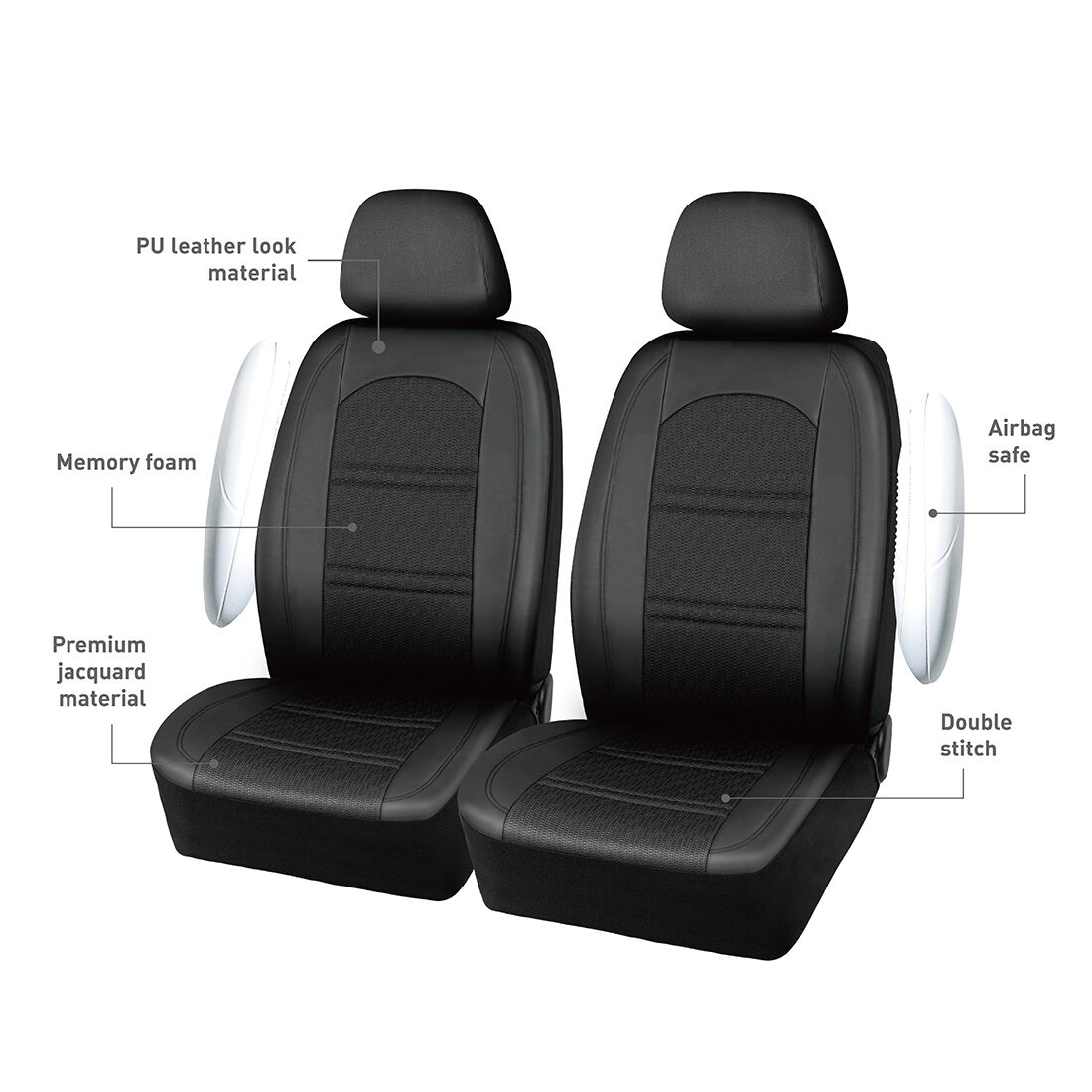 SCA Memory Foam Jacquard Seat Covers Black, Adjustable Headrests, Airbag Compatible, Size 30A, , scanz_hi-res