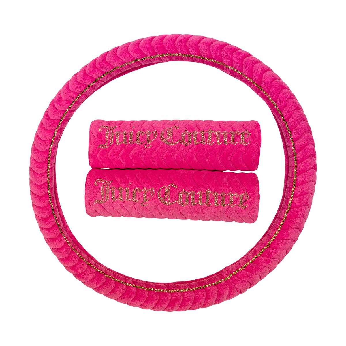 Juicy Couture Juicy Bling Steering Wheel Cover & Seat Belt Comforters Combo - Pink/Gold, , scanz_hi-res
