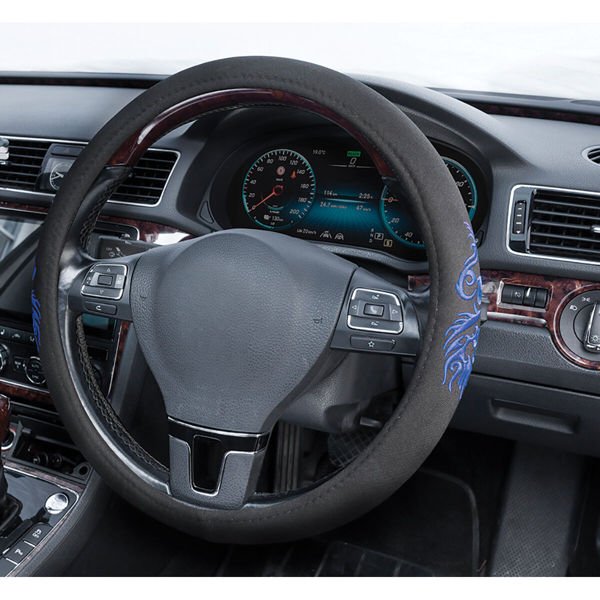 SCA Steering Wheel Cover - Dragon Twill Polyester, Black/Blue, 380mm diameter, , scanz_hi-res