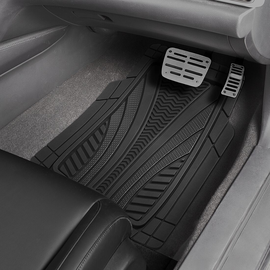 SCA Car Floor Mats PVC Rubber Heavy-Duty Trim Black Set of 4, , scanz_hi-res
