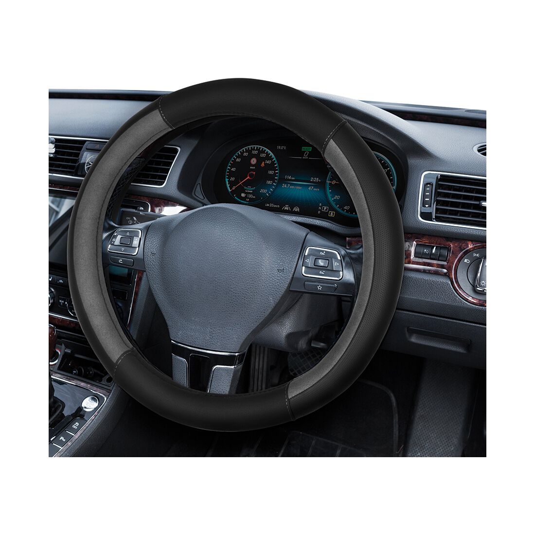 SCA Steering Wheel Cover Sports Leather Look Black & Grey, , scanz_hi-res
