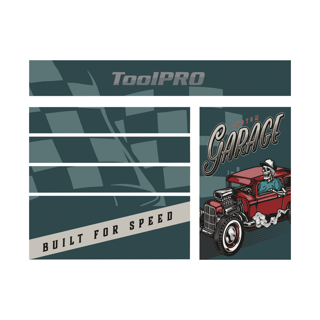 ToolPRO Tool Cabinet Magnet Fascia Set - Old School Hot-Rodder, Suits 41" Cabinet, , scanz_hi-res