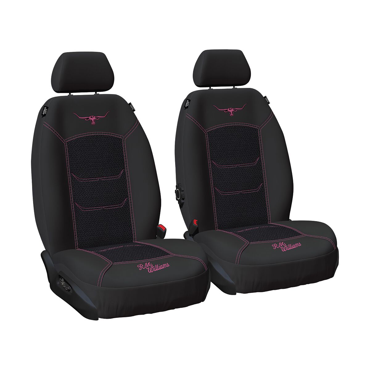 R.M.Williams Jacquard Seat Covers Front Pair Black/Pink Size 30, , scanz_hi-res