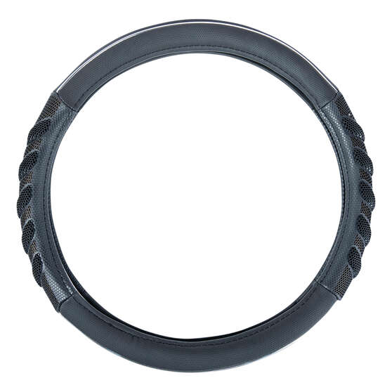 SCA Steering Wheel Cover - Leather Look & Rubber, Black and Grey, 380mm diameter, , scanz_hi-res