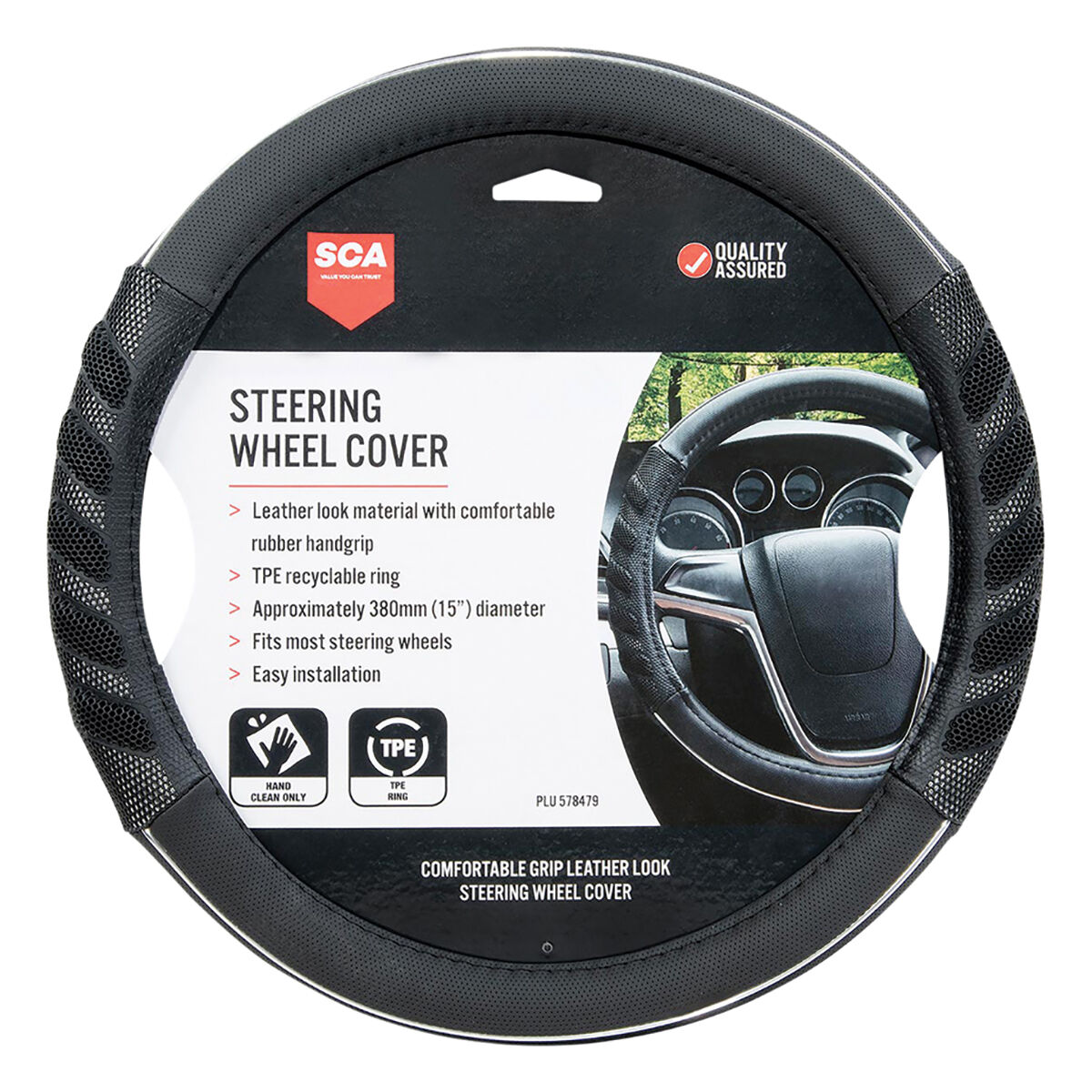 SCA Steering Wheel Cover Leather Look Rubber Black and Grey 380mm diameter Supercheap Auto New Zealand