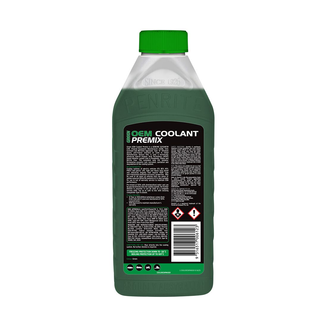 Penrite Green Long Life Anti Freeze / Anti Boil Coolant Premix - 1 Litres, , scanz_hi-res