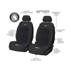 R.M.Williams Woven Seat Covers Black Adjustable Headrests Size 30 Front Pair Airbag Compatible, , scanz_hi-res