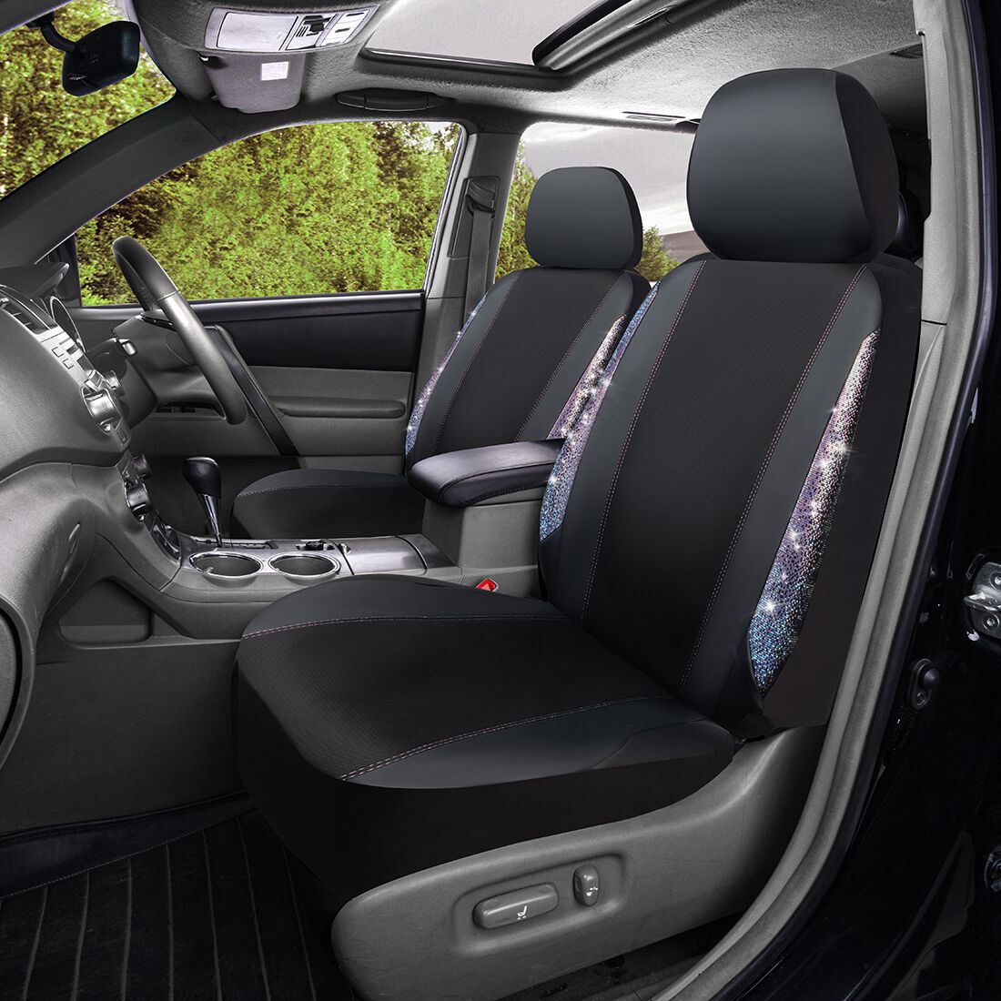 SCA Ombre Bling Leather Look Front Seat Covers, , scanz_hi-res