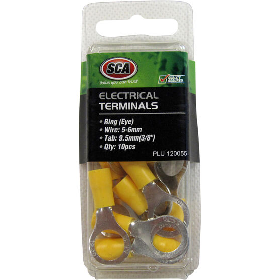 SCA Electrical Terminals - Ring (Eye), Yellow, 9.5mm, 10 Pack, , scanz_hi-res