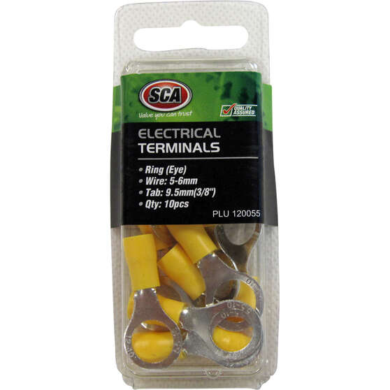 SCA Electrical Terminals - Ring (Eye), 9.5mm Yellow, 10 Pack, , scanz_hi-res