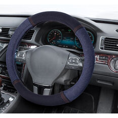SCA Steering Wheel Cover & Seat Belt Buddies Black/Denim 380mm Diameter, , scanz_hi-res