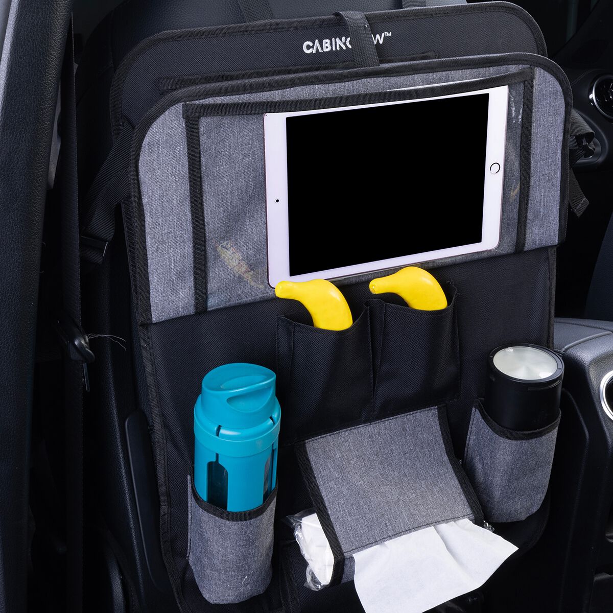 Cabin Crew Kids Repreve Back Seat Organiser with Tray Black/Grey, , scanz_hi-res