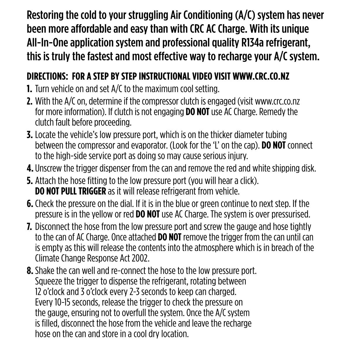 CRC AC Charge Refrigerant R134a Air Conditioner Refill - 400g, , scanz_hi-res