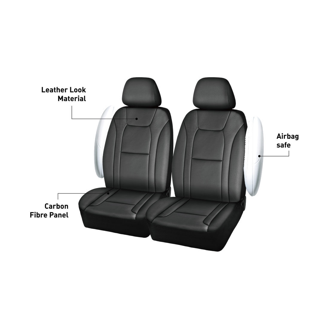 SCA Leather Look Seat Covers Black/Carbon Adjustable Headrests Airbag Compatible 30SAB, , scanz_hi-res