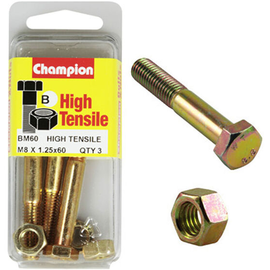 Champion High Tensile Bolts and Nuts BM60, M8x1.25 x 60mm, , scanz_hi-res