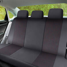 SCA Premium Jacquard & Leather Look Seat Covers Black/Red Adjustable Headrests Rear Bench 06H, , scanz_hi-res