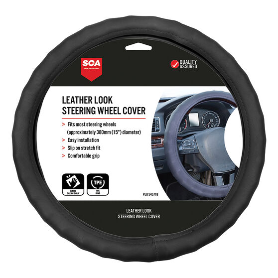 SCA Steering Wheel Cover - Leather Look, Black, 380mm diameter, , scanz_hi-res