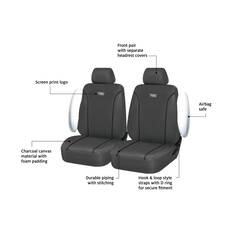 Ridge Ryder Canvas Seat Covers Charcoal/Black Piping Adjustable Headrests Airbag Compatible 30SAB, , scanz_hi-res