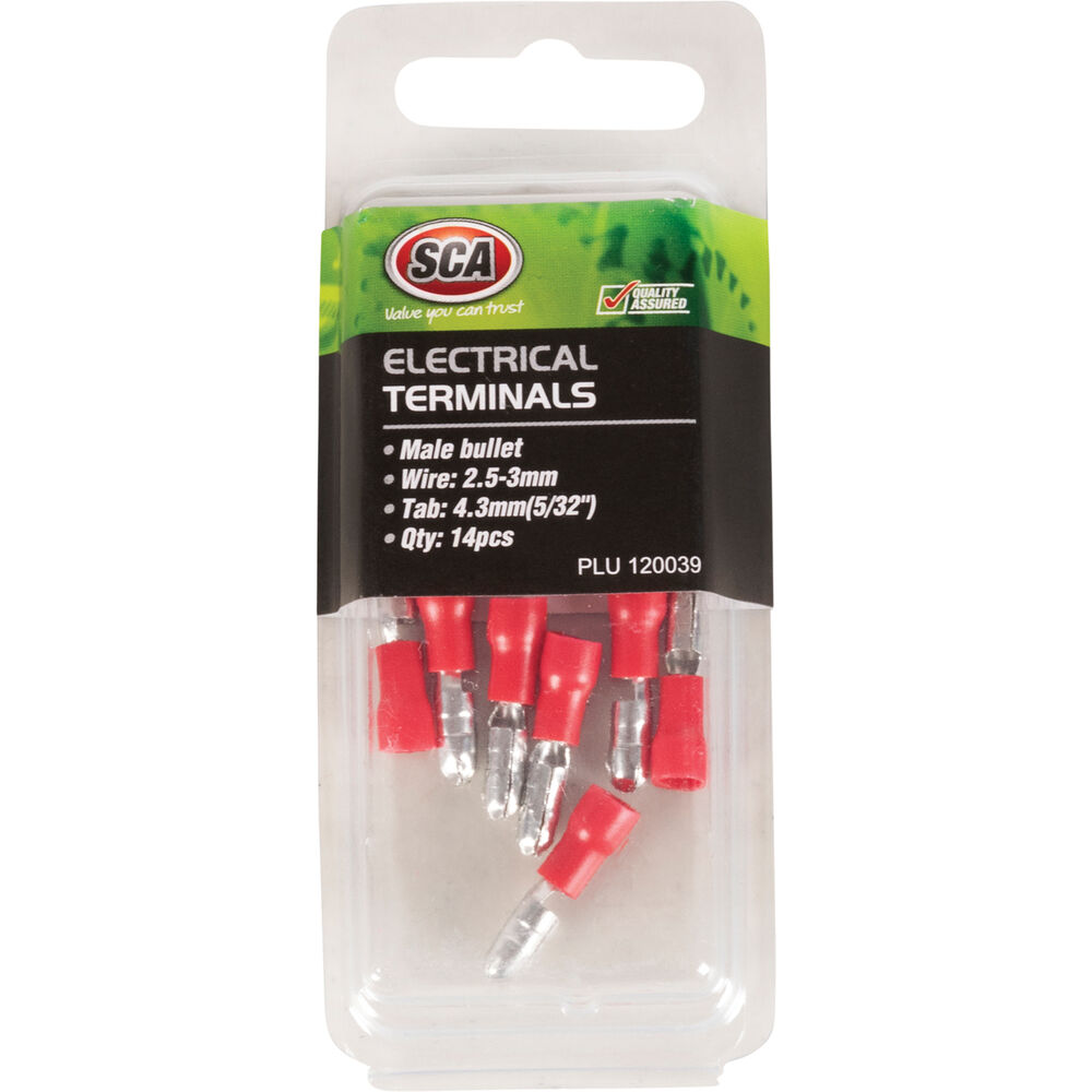 SCA Electrical Terminals Male Bullet, Red, 4mm, 14 Pack Supercheap