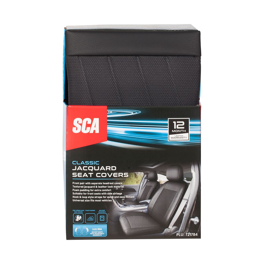 SCA Jacquard & Leather Look Seat Covers Black, Adjustable Headrests, Airbag Compatible, Size 30A, , scanz_hi-res