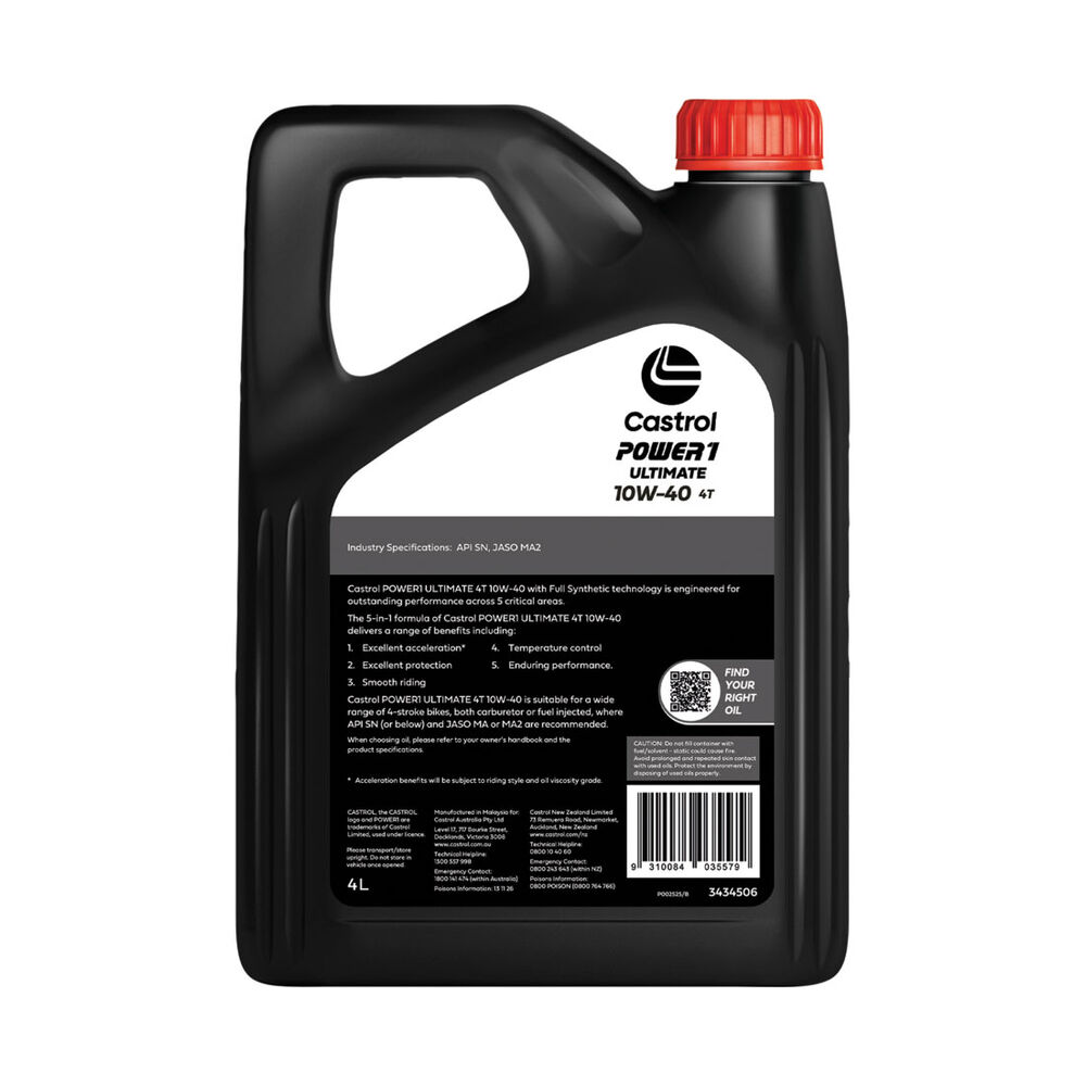 Castrol POWER1 4T Motorcycle Oil 10W-40 4 Litre | Supercheap Auto New