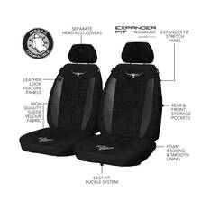 R.M.Williams Suede Velour Seat Covers Black Adjustable Headrests Size 30 Front Pair Airbag Compatible, , scanz_hi-res