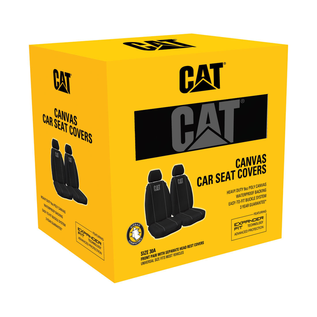 CAT Poly Canvas Seat Covers Black/Grey Adjustable Headrests Size 30 Front Pair Airbag Compatible, , scanz_hi-res
