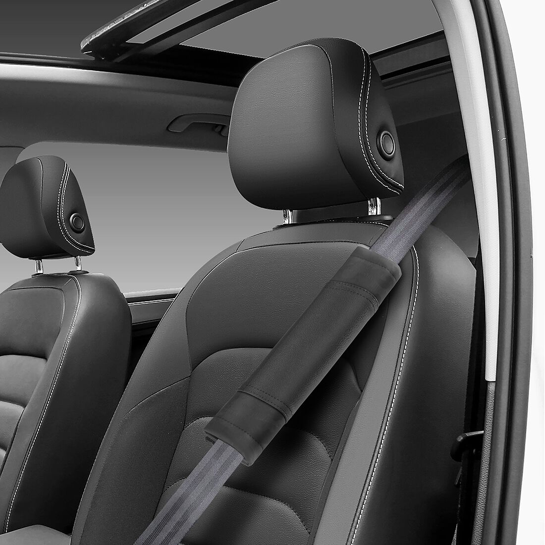 SCA Steering Wheel Cover & Seat Belt Buddie Black Leopard Leather Look, , scanz_hi-res