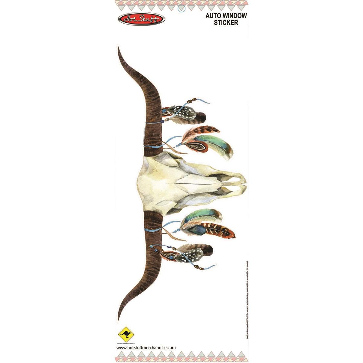 Hot Stuff Sticker Cow Skull With Feathers Medium, Vinyl, , scanz_hi-res