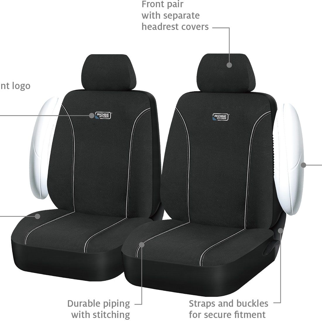Ridge Ryder Canvas Seat Covers Black/Grey 30SAB, , scanz_hi-res