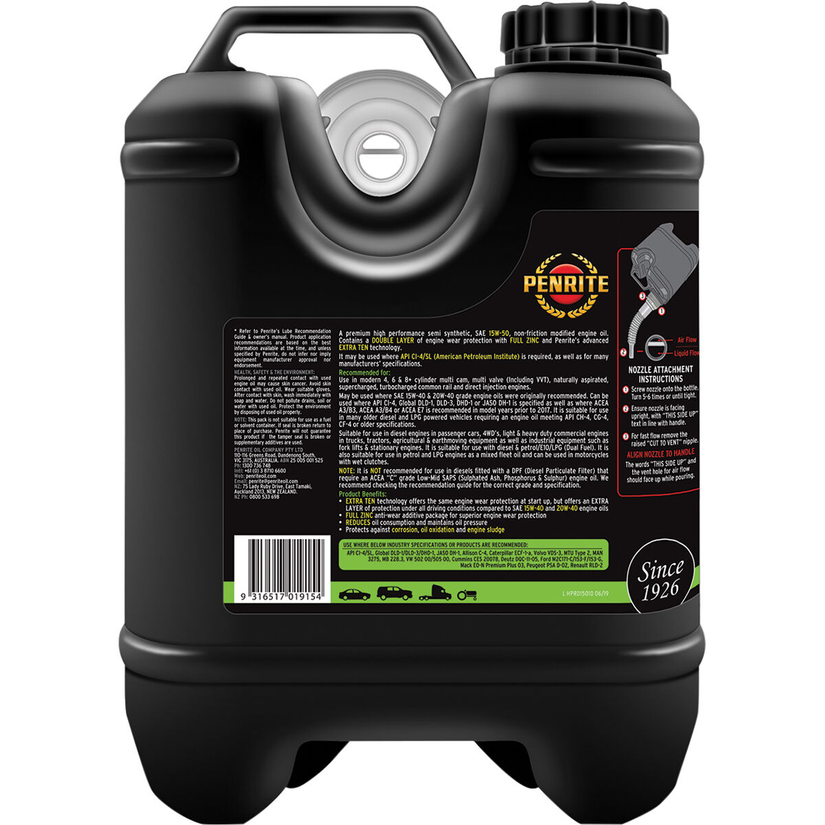 Penrite HPR Diesel 15 Engine Oil - 15W-50, 10 Litre, , scanz_hi-res