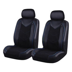 SCA Sports Leather Look And Mesh Seat Covers Black And Blue, Adjustable Headrests, Size 30, Front Pair, Airbag Compatible, , scanz_hi-res