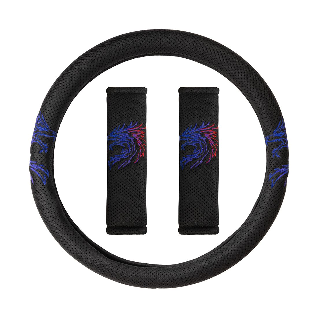 SCA Dragon Steering Wheel Cover & Seat Belt Buddie Set Red/Black, , scanz_hi-res