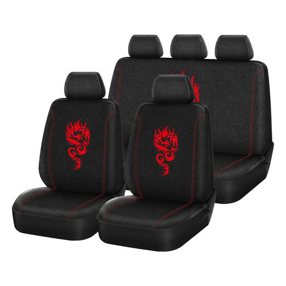 SCA Dragon Seat Cover Pack Red Adjustable Headrests Airbag